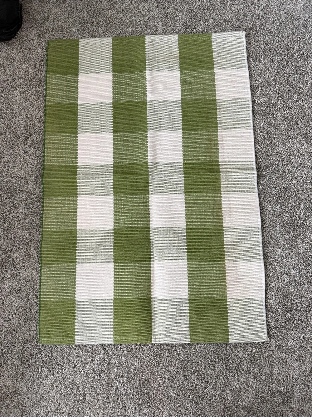 Green and White Checkered Door Mat